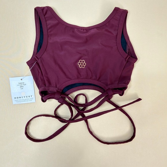 Honeycut Fetch Top Kids Size CM Burgundy NEW Dance Crop Top TAQ122 Wrap Tie - Picture 2 of 7